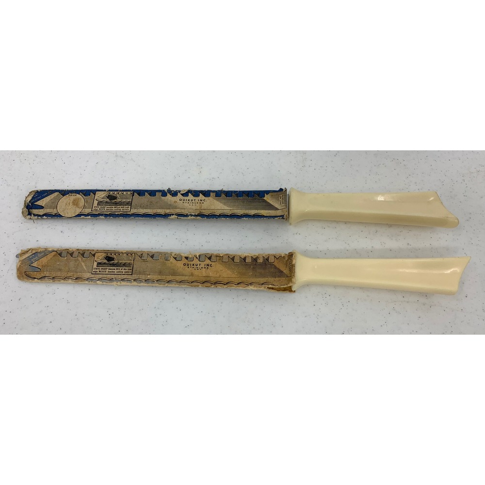 Vintage Quikut Stainless Quikuto Quikkle Carving  Knives Made In USA 9.5" Blades
